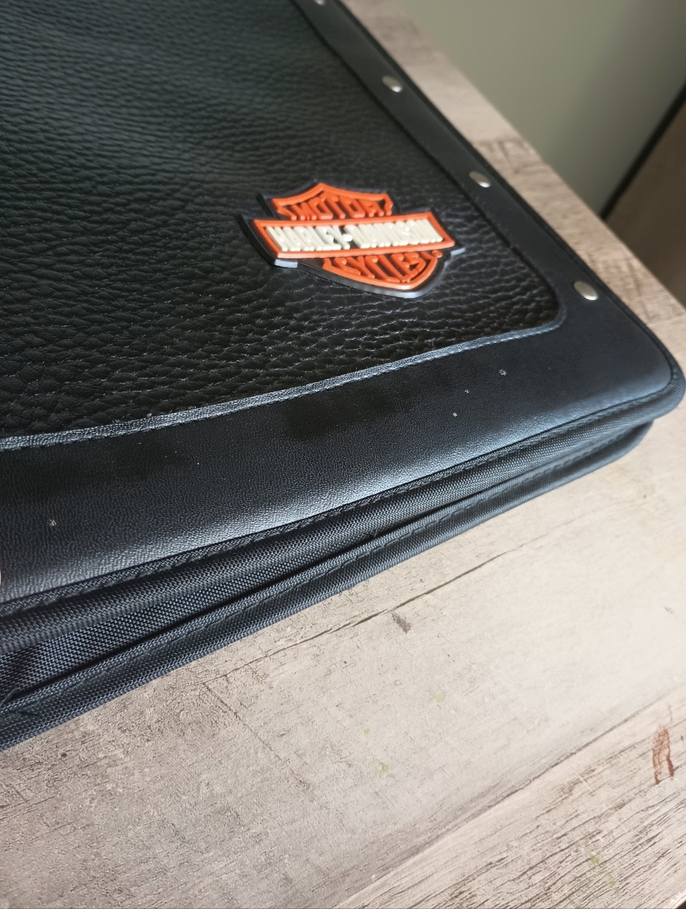 Vtg Mead Harley Davidson Trapper Keeper Binder Organizer Studded Leather 90s - Picture 2 of 14